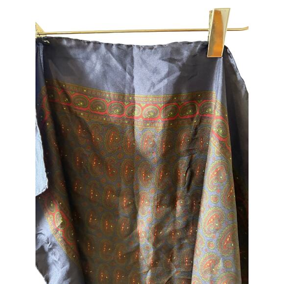 Vintage Italian Large Silk Scarf Navy Blue Paisley Print - Picture 6 of 6